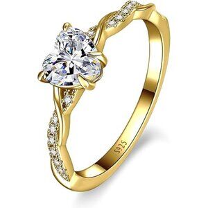 B-Cubic Zirconia-14K Gold Plated 925 Sterling Silver 1.25ct Heart Promise Ring